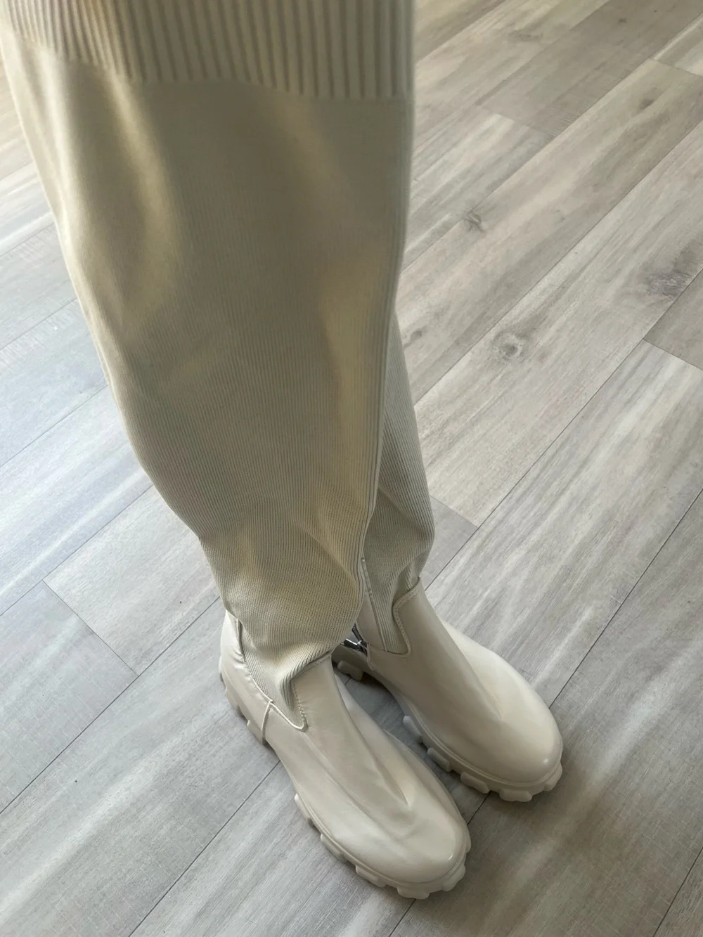 Women's Cream Knee-High Chunky Sole Boots